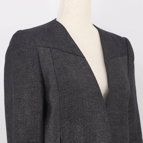 HELMUT LANG Black Metallic Tweed Cropped Tuxedo Blazer Jacket Size 8 - Picture 3 of 7